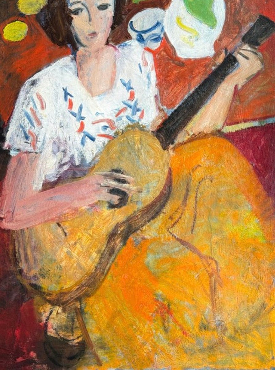 René Mels - Woman With A Guitar - Large Painting From The Late 1940s-photo-3