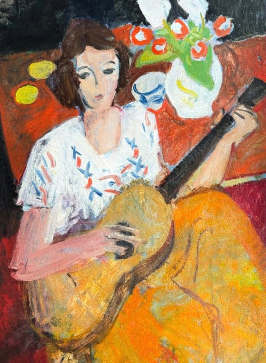 René Mels - Woman With A Guitar - Large Painting From The Late 1940s-photo-4