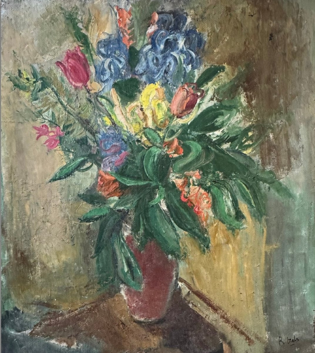 René Mels - 1940 - Large Bouquet Of Flowers - Oil On Canvas-photo-7