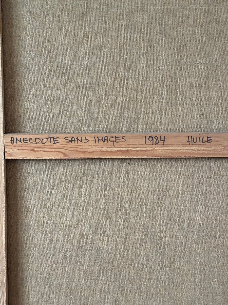 Robert Detheux - Immense huile sur toile de 1984 " Anecdotes sans images " 160cm x 120cm-photo-5