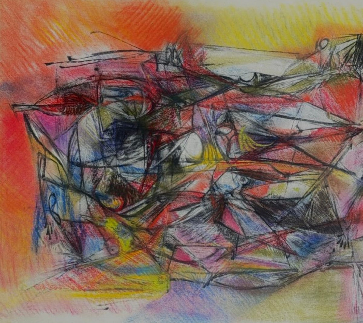 Silvin Bronkart ( 1915-1967 ) Oeuvre abstraite  colorée de 1957-photo-2