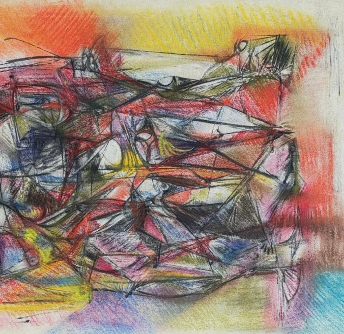 Silvin Bronkart ( 1915-1967 ) Oeuvre abstraite  colorée de 1957-photo-3