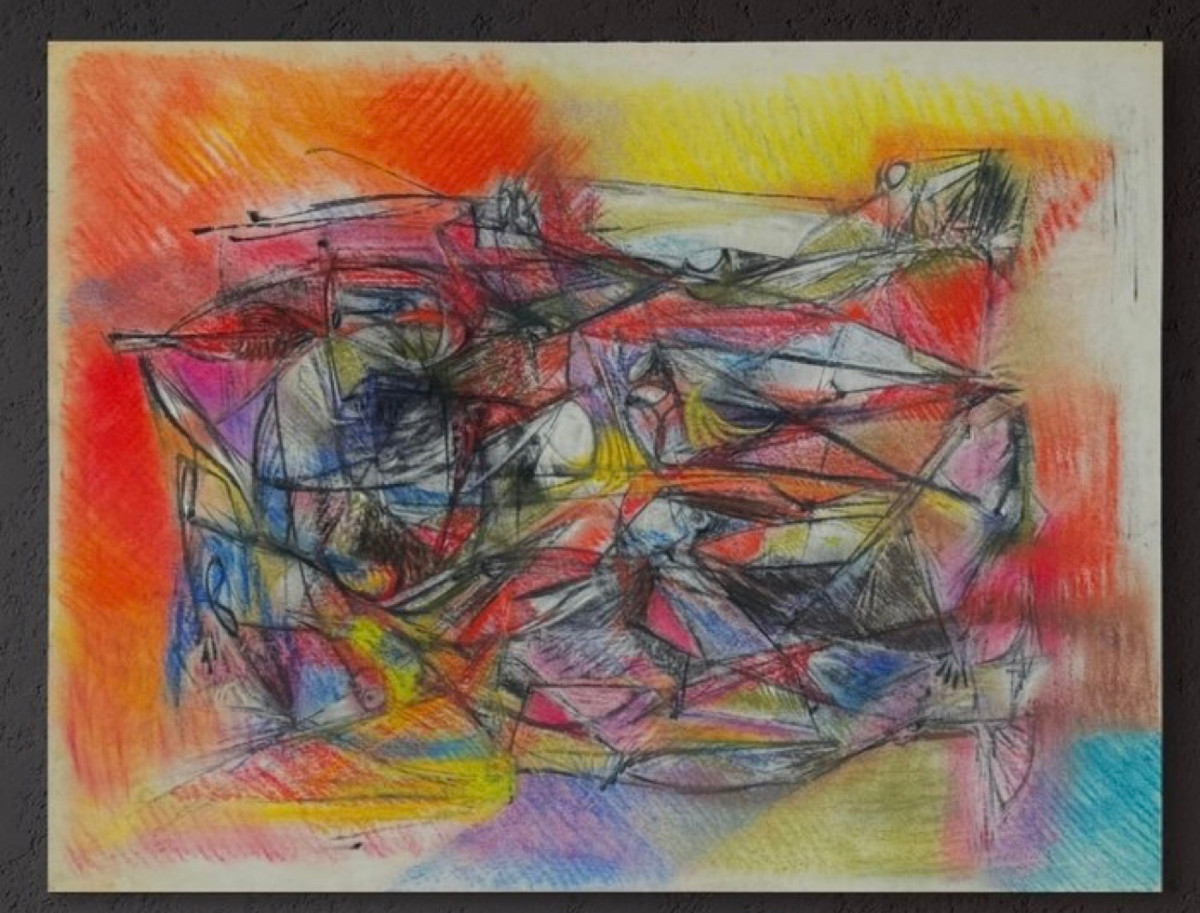 Silvin Bronkart ( 1915-1967 ) Oeuvre abstraite  colorée de 1957