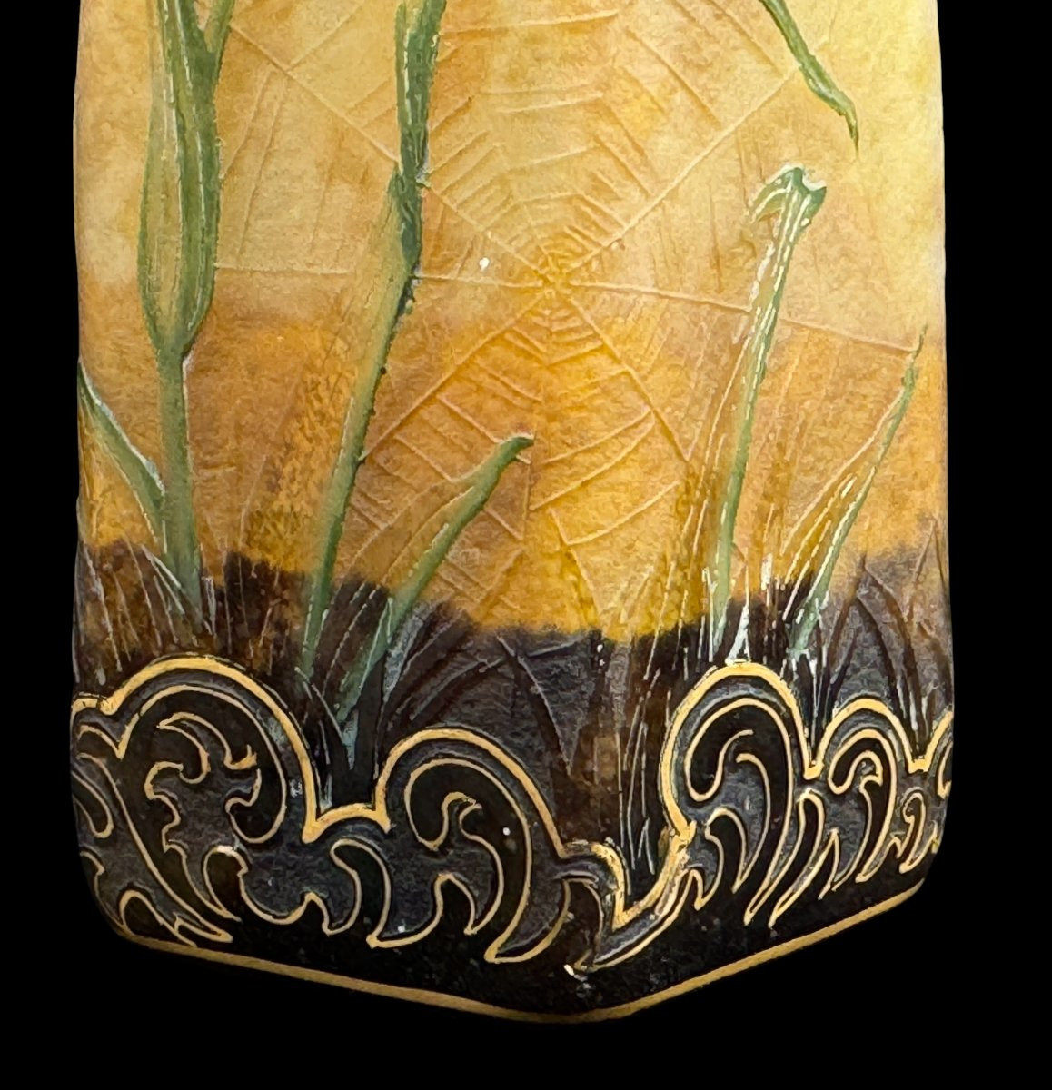 Daum Art Nouveau Enamel Vase - Decorated With Spider Web And Venus Clogs - C.1900-photo-3