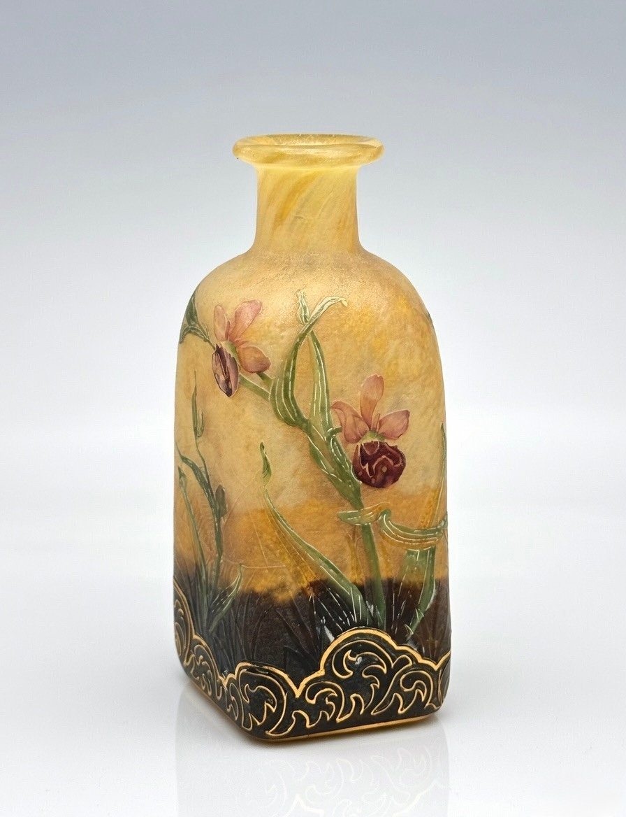 Daum Art Nouveau Enamel Vase - Decorated With Spider Web And Venus Clogs - C.1900-photo-4