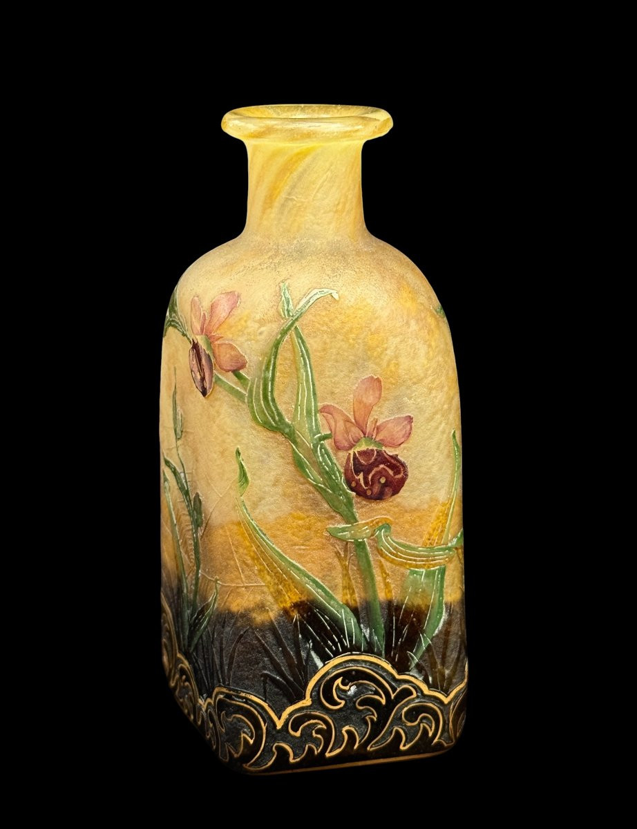 Daum Art Nouveau Enamel Vase - Decorated With Spider Web And Venus Clogs - C.1900-photo-1