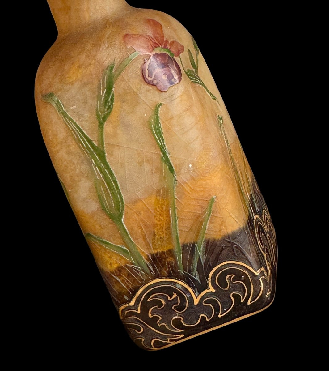 Daum Art Nouveau Enamel Vase - Decorated With Spider Web And Venus Clogs - C.1900-photo-2