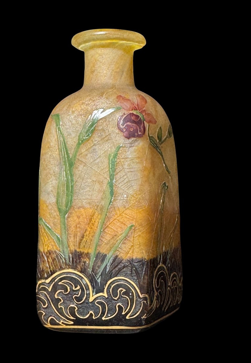 Daum Art Nouveau Enamel Vase - Decorated With Spider Web And Venus Clogs - C.1900-photo-3