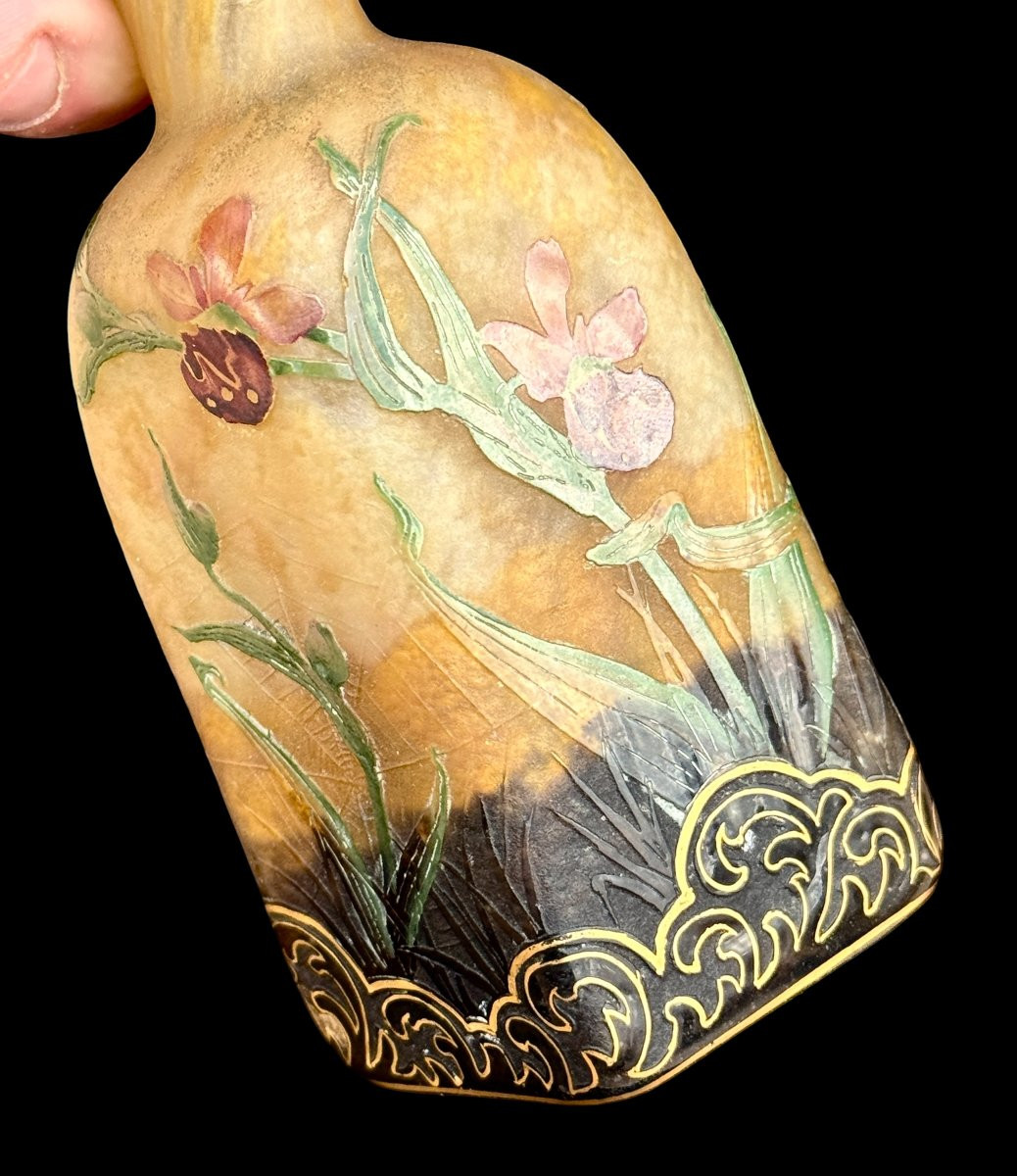 Daum Art Nouveau Enamel Vase - Decorated With Spider Web And Venus Clogs - C.1900-photo-6