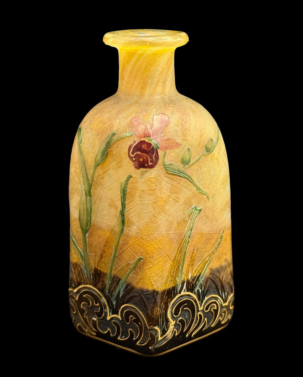 Daum Art Nouveau Enamel Vase - Decorated With Spider Web And Venus Clogs - C.1900-photo-8