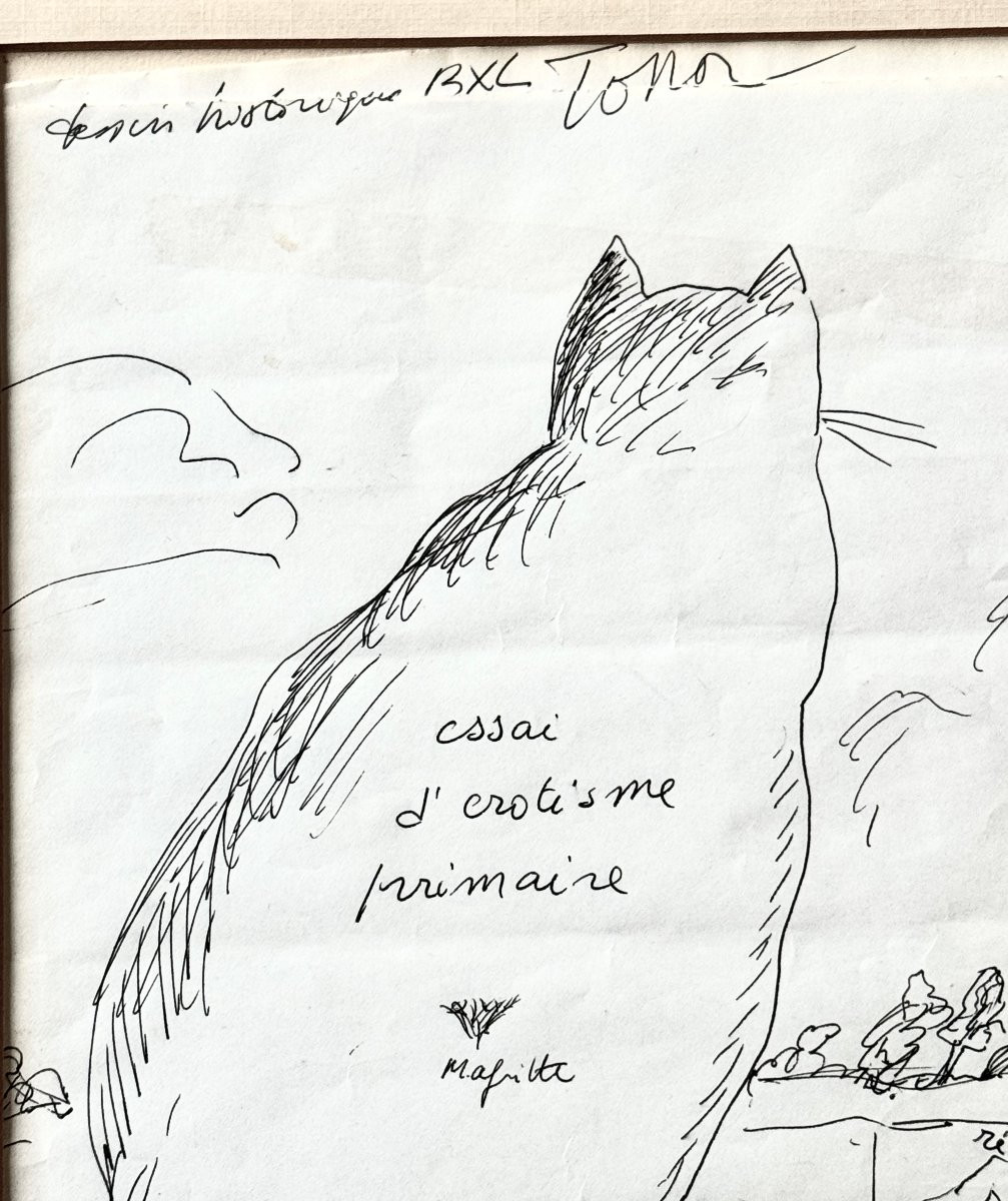 ROLAND TOPOR  " Ceci n"est pas un chat faible " Dessin original à l'encre - hommage à Magritte-photo-2