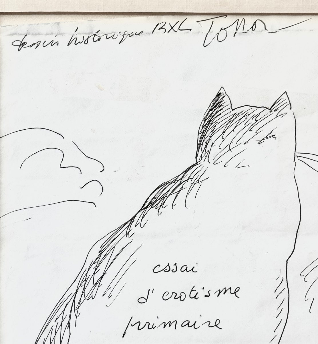 ROLAND TOPOR  " Ceci n"est pas un chat faible " Dessin original à l'encre - hommage à Magritte-photo-3