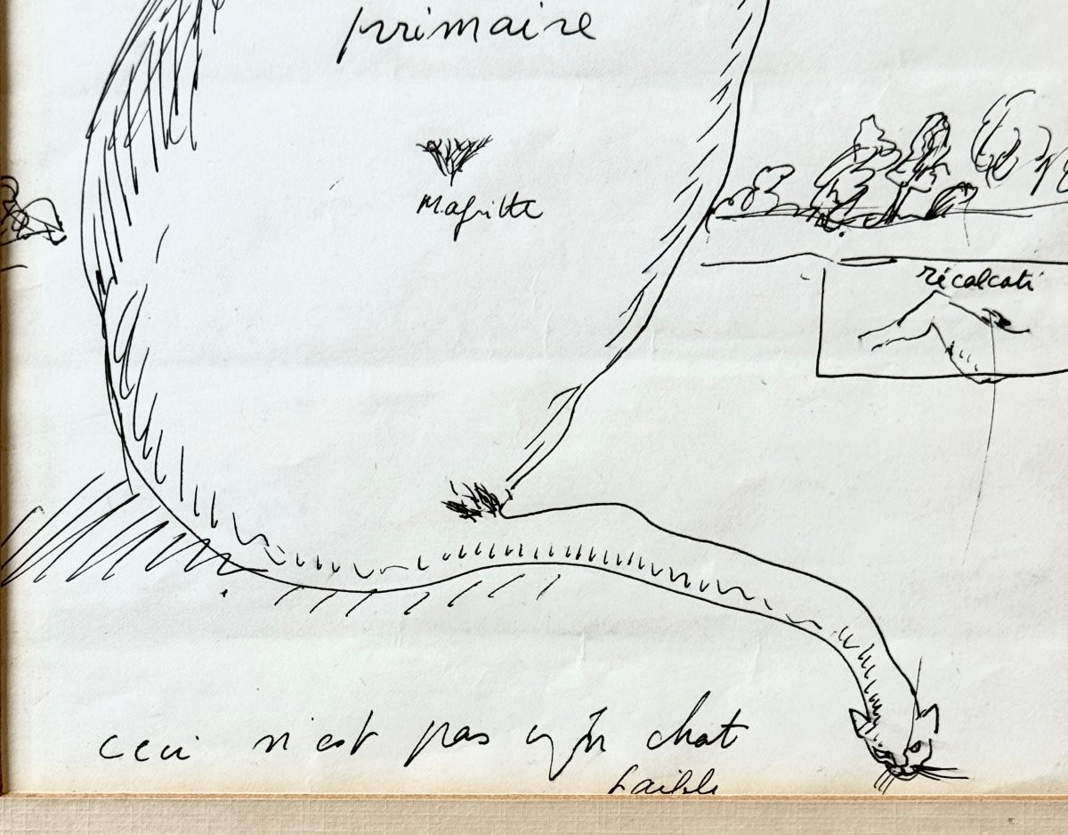ROLAND TOPOR  " Ceci n"est pas un chat faible " Dessin original à l'encre - hommage à Magritte-photo-2