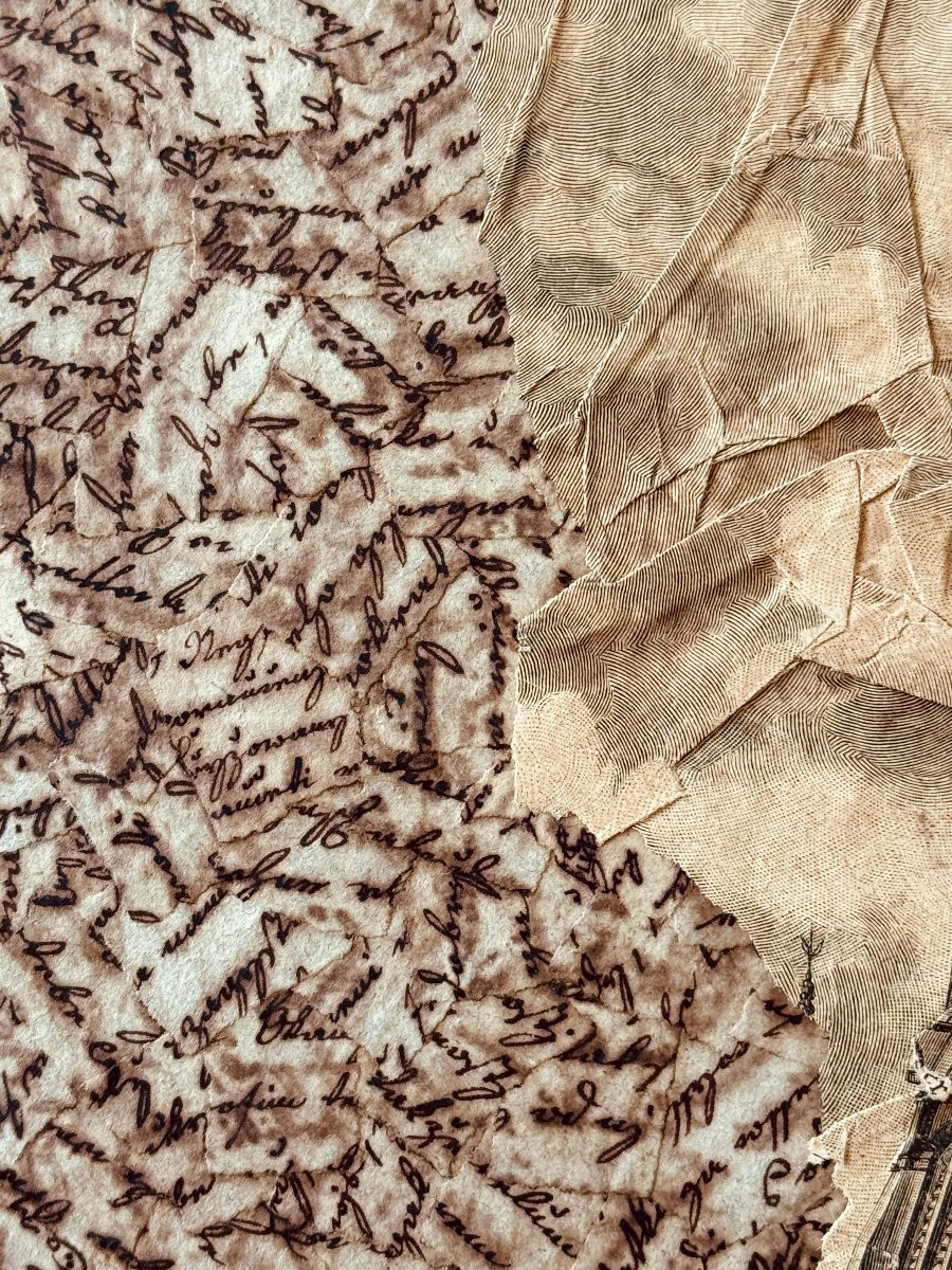 Jiri Kolar - Rare collage poétique majeur de 1976 - Gravure architecturale sur manuscrits-photo-3