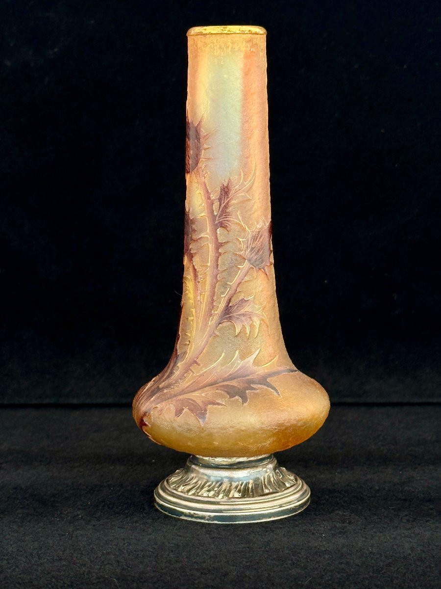 Daum Nancy - Pair Of Vases With Thistles - Circa 1895 - Mounted In Solid Minerva Silver-photo-2