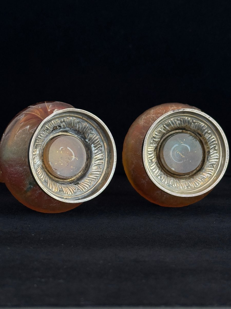 Daum Nancy - Pair Of Vases With Thistles - Circa 1895 - Mounted In Solid Minerva Silver-photo-6