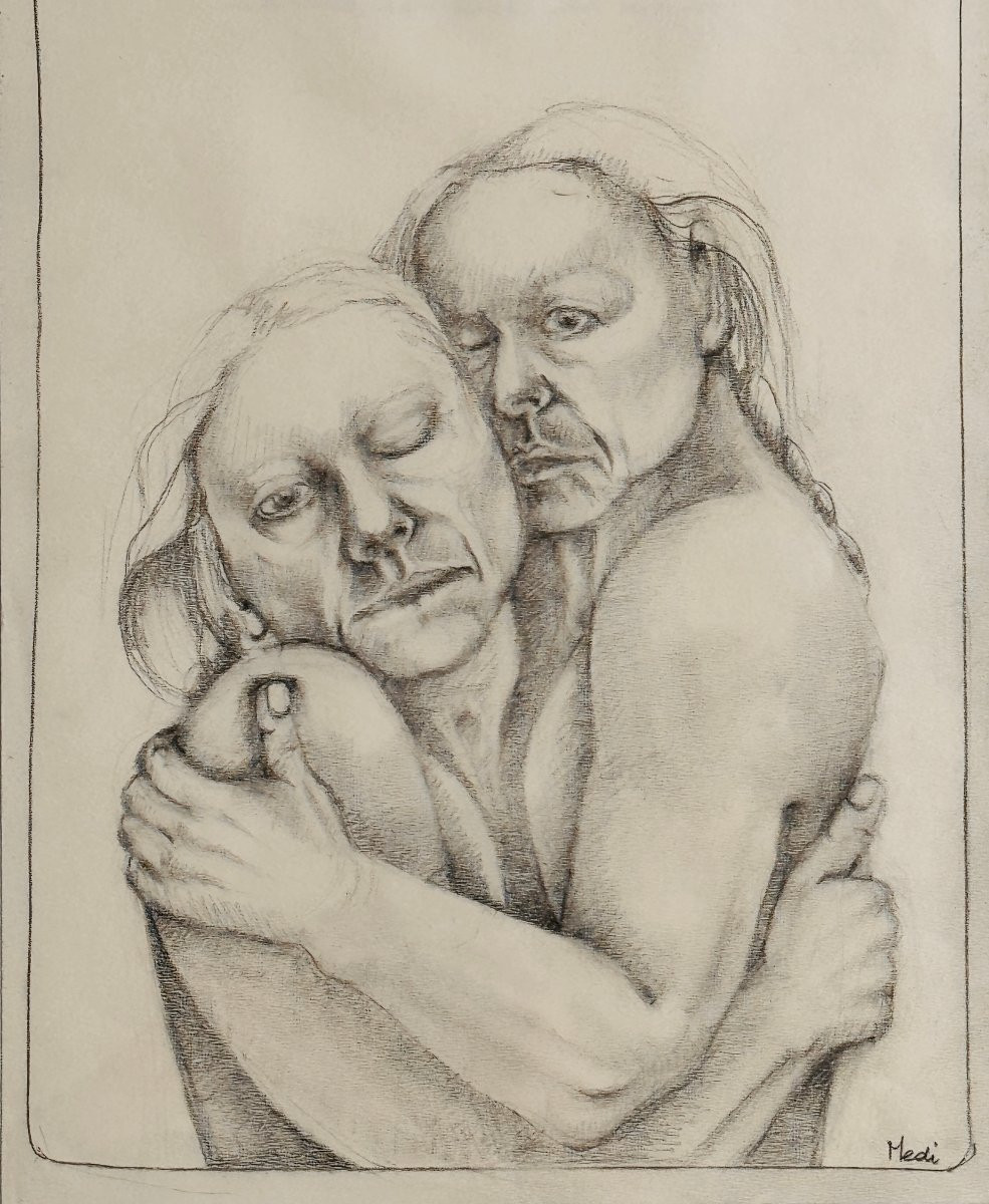 Medi Holtrop - Rare Large Drawing With Norwegian Text-photo-3