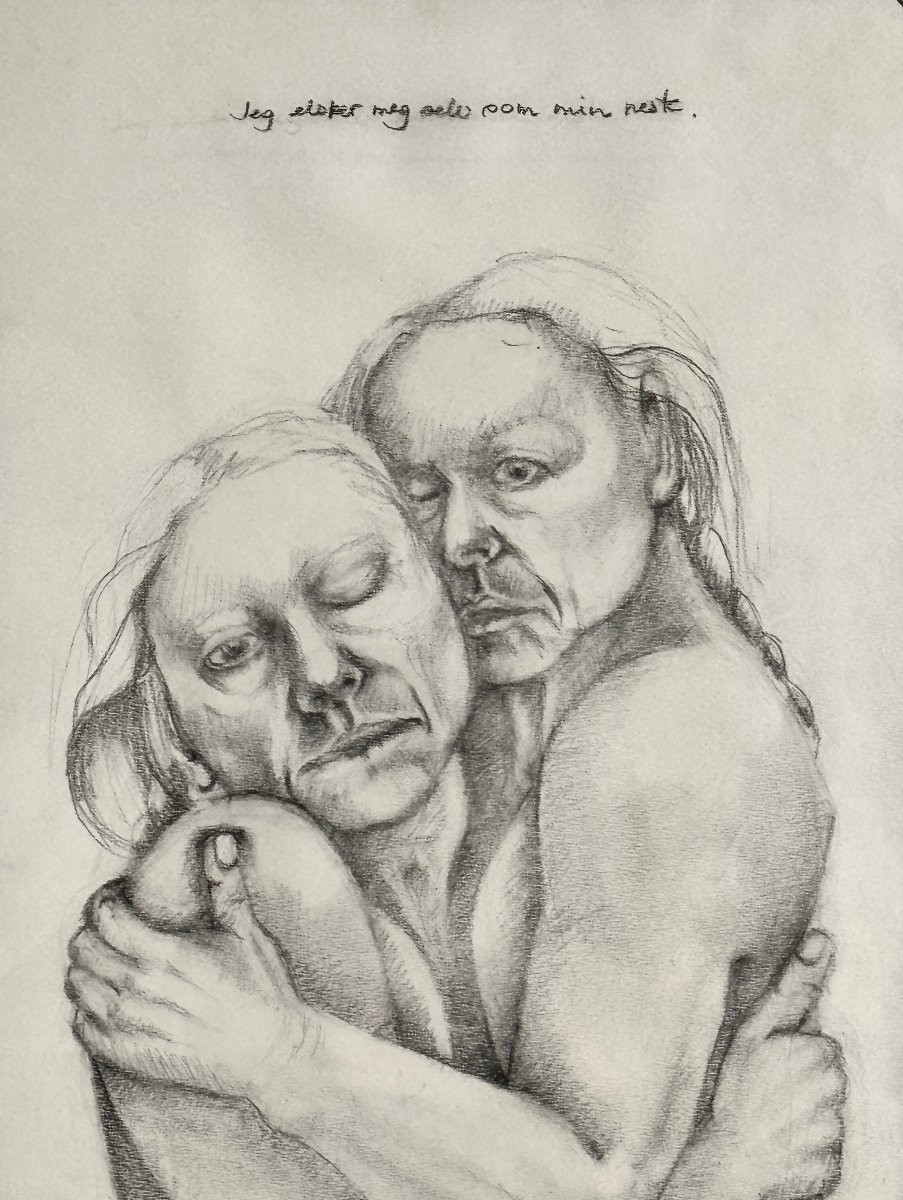 Medi Holtrop - Rare Large Drawing With Norwegian Text-photo-4