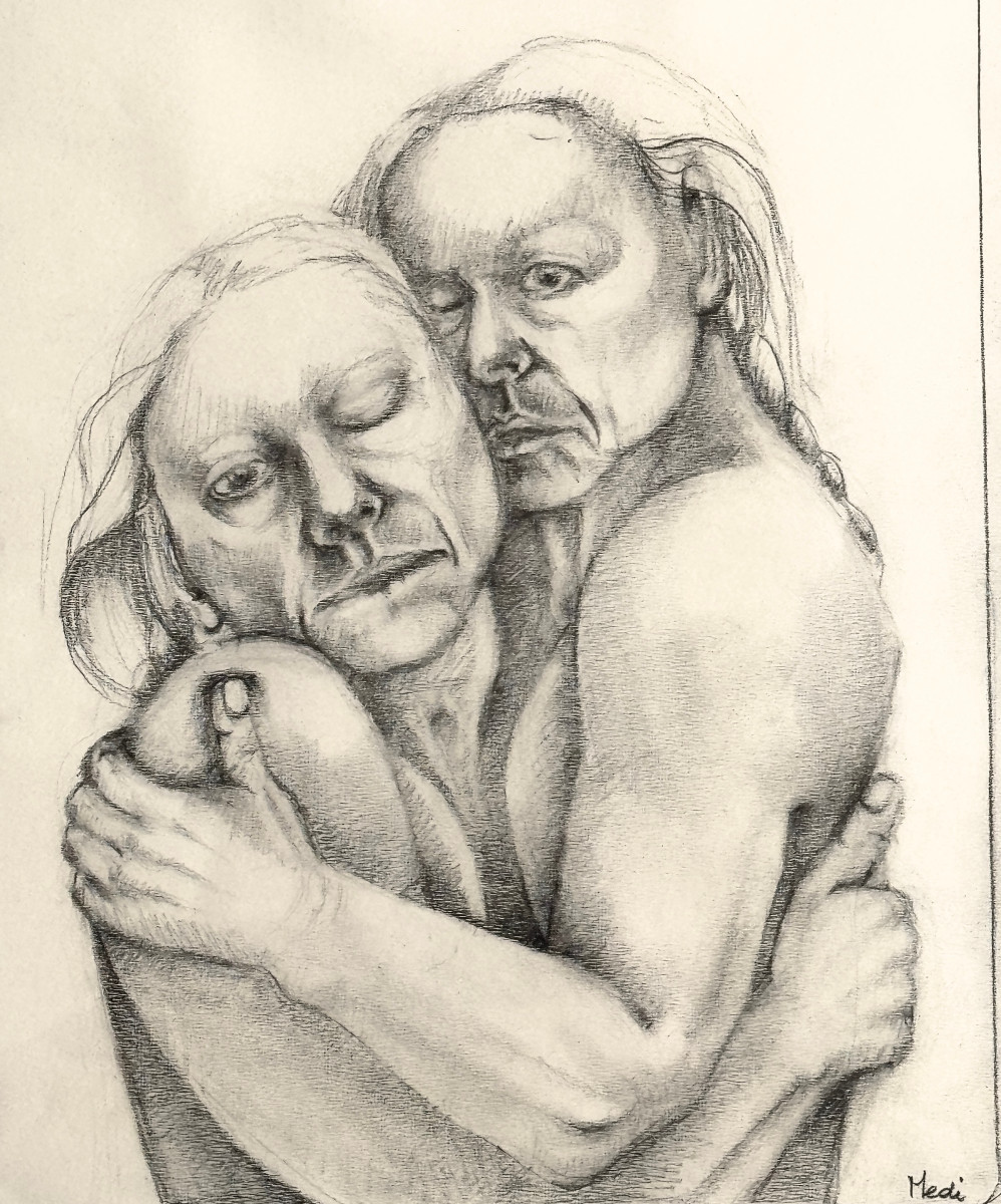 Medi Holtrop - Rare Large Drawing With Norwegian Text