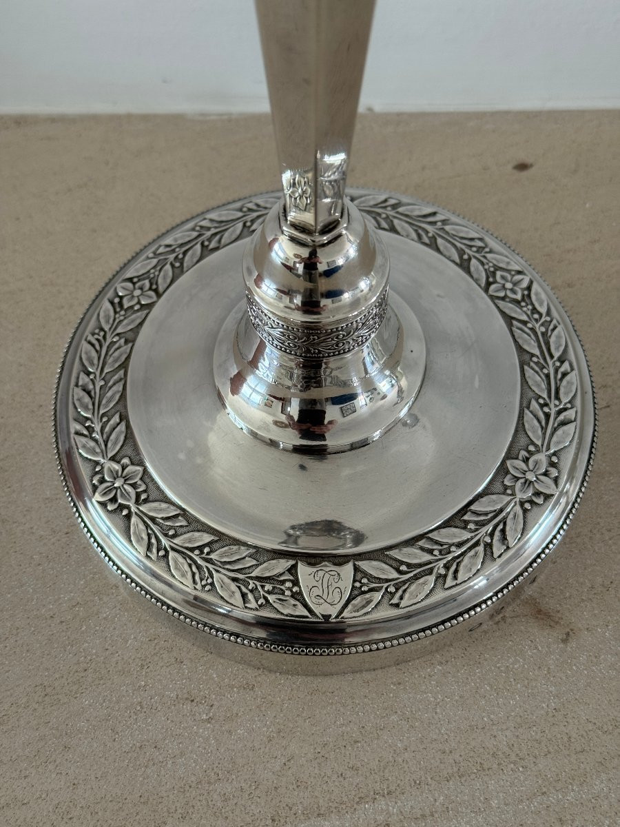 Paire de flambeaux en argent massif d'époque Empire retour d'Egypte par JPN Bibron 1798-photo-1