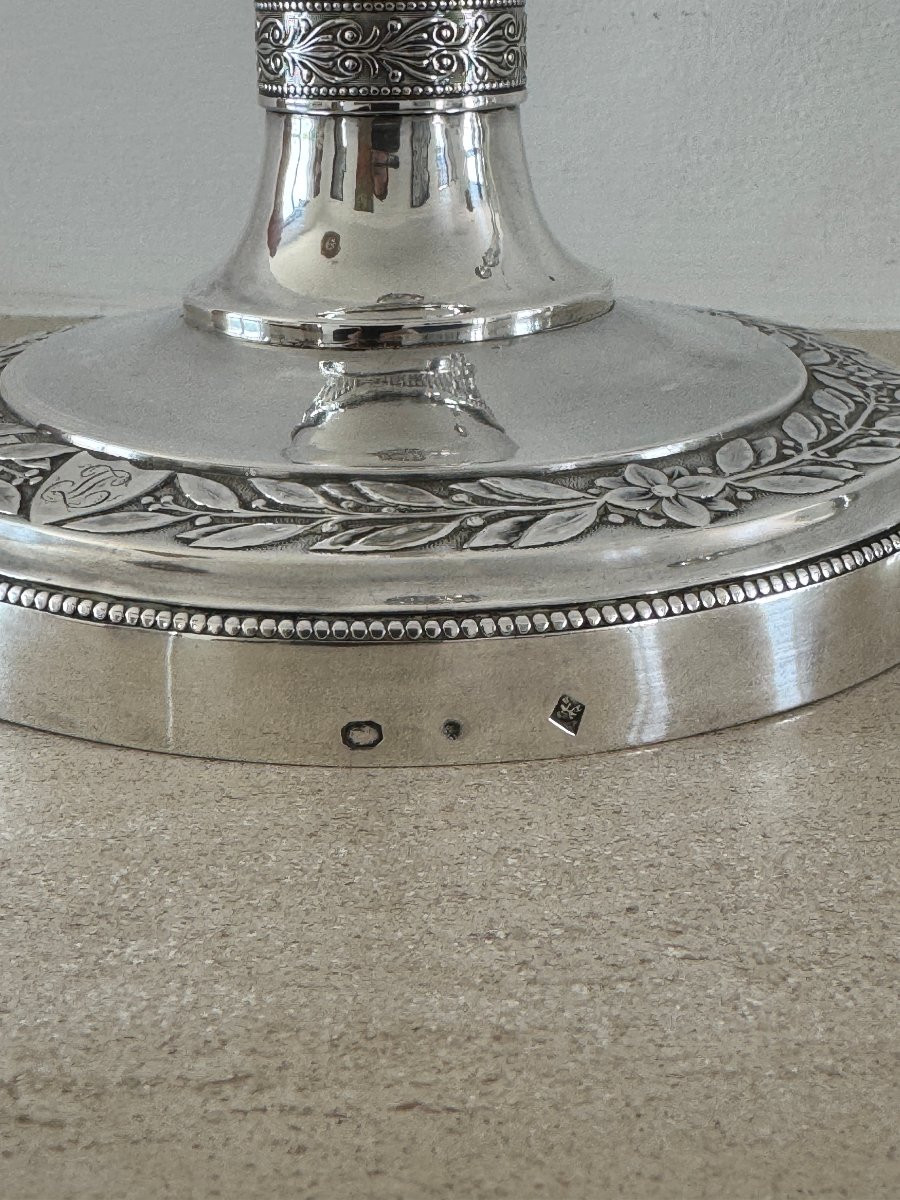 Paire de flambeaux en argent massif d'époque Empire retour d'Egypte par JPN Bibron 1798-photo-2