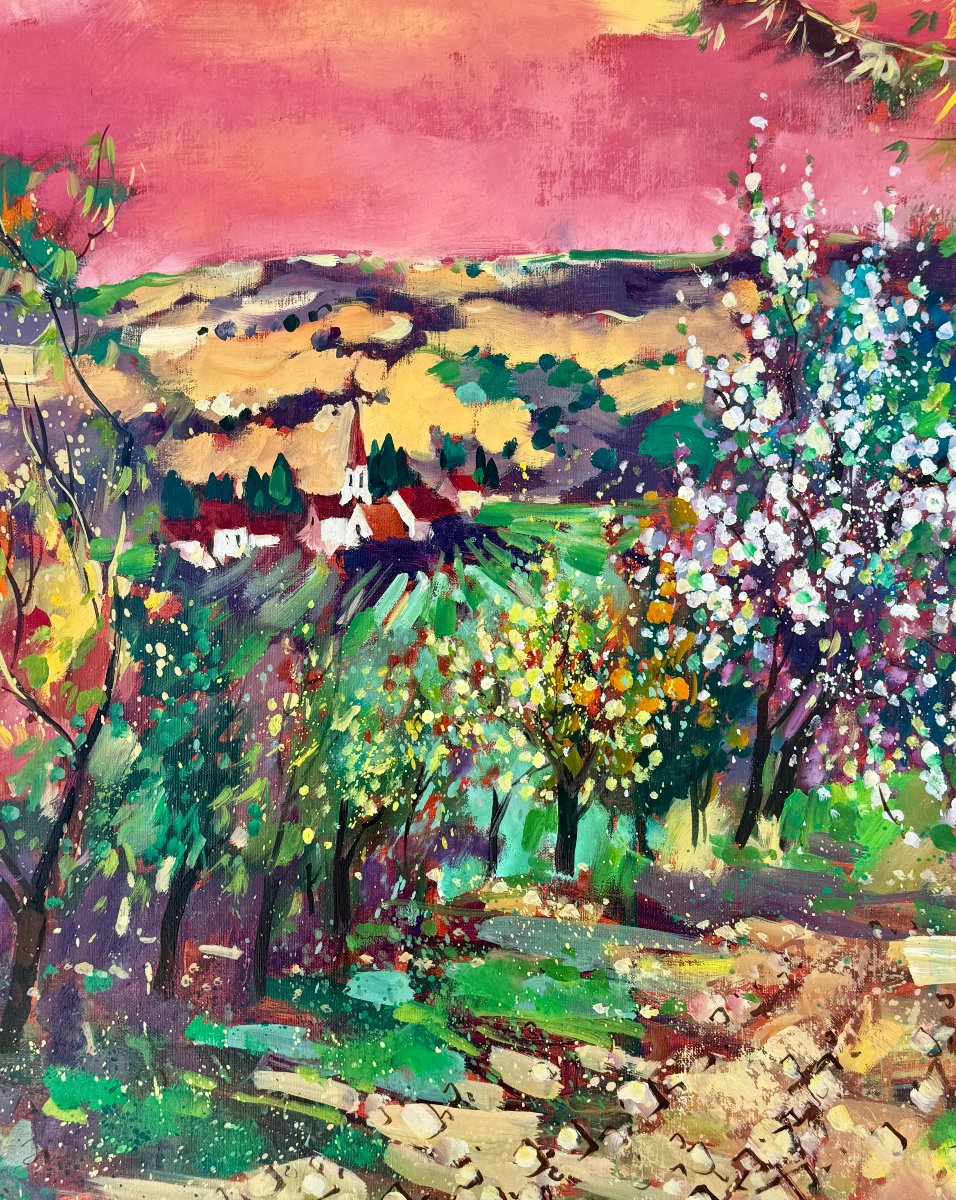 Georges Hosotte (1936) Large Canvas - Orange Spring Sky - 1995 - 100 Cm X 86 Cm-photo-1