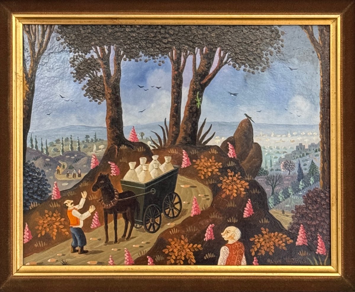 Alain Thomas (1942) Landscape With A Cart - Oil On Panel - Galerie Ariane In La Baule-photo-2