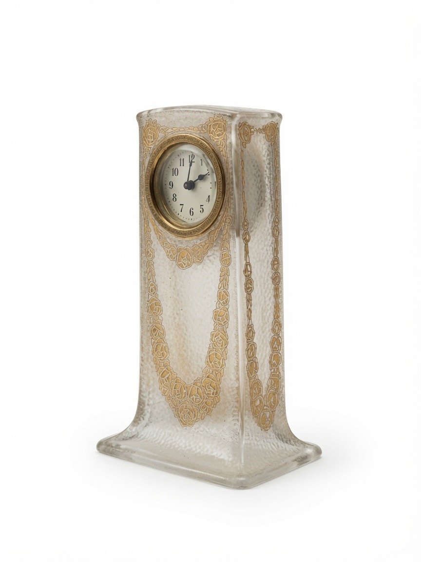 Pendule  Art Nouveau de Saint Louis  en cristal givré à décor de roses dorées – Vers 1909-photo-2