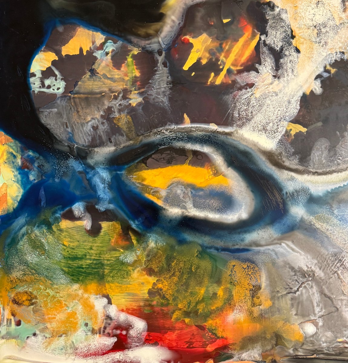 Miodrag đorđević (1936) — Abstract Composition With The Golden Eye Mixed Media / Oil On Cardboard-photo-2