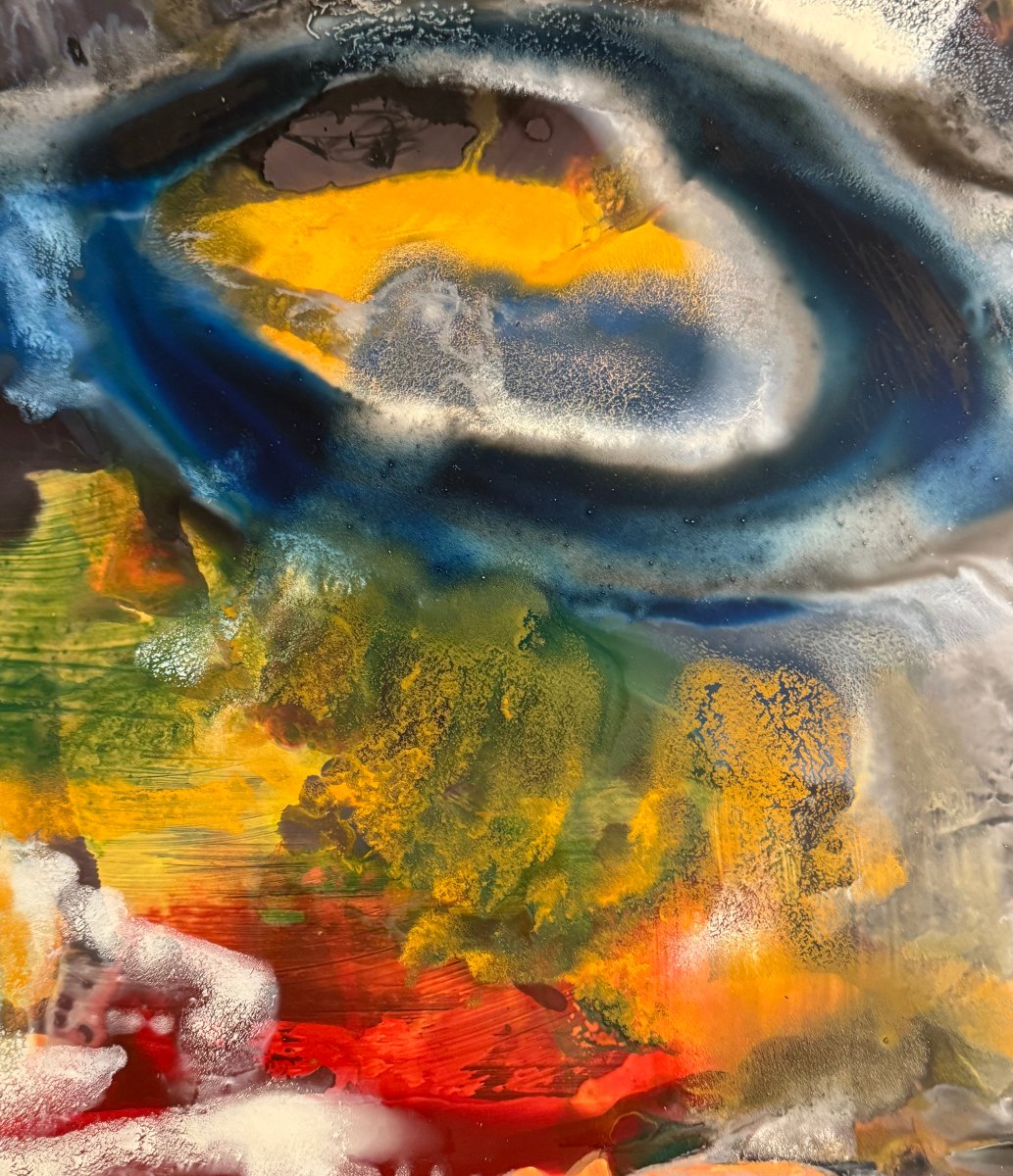 Miodrag đorđević (1936) — Abstract Composition With The Golden Eye Mixed Media / Oil On Cardboard-photo-1