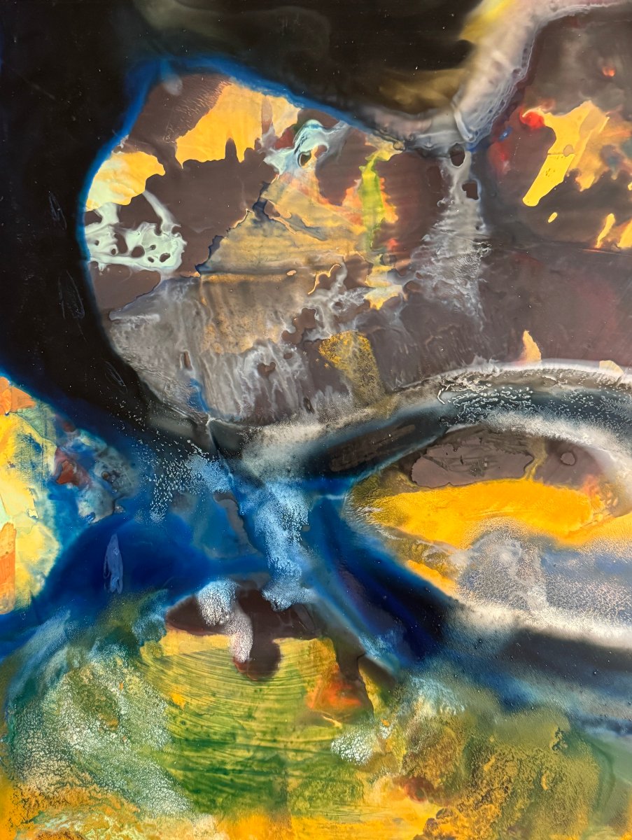 Miodrag đorđević (1936) — Abstract Composition With The Golden Eye Mixed Media / Oil On Cardboard-photo-3