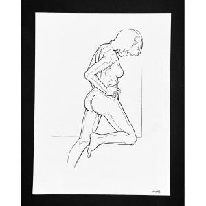 Beautiful Indian Ink Drawing Of A Nude Woman, By Eugène Eechaut 1928-2022