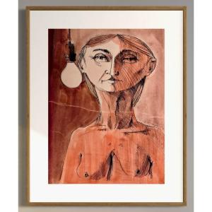 Robert Detheux - 1957 - Aquarelle surréaliste - encadrée 