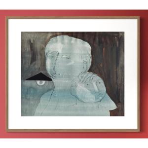 Robert Detheux - 1960 - Aquarelle surréaliste - encadrée