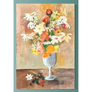 Marie Louise Ogier - Bouquet de fleurs - vers 1950 - Huile sur toile
