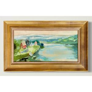 Marie Louise Ogier " Minuit en Norvège " Huile sur toile vers 1960