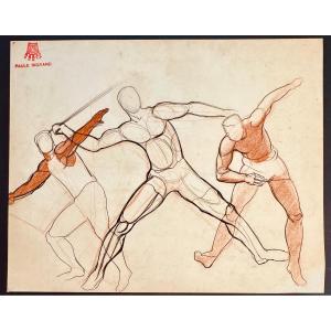 Paule et Max Ingrand - Grande oeuvre art déco " Etude de sport " vers 1950