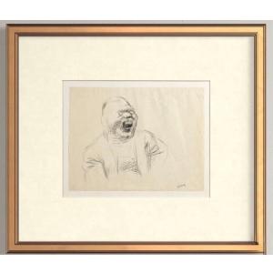 Karl Hubbuch - Rare 1926 Drawing - Galerie Karl Flinker Paris - Framed