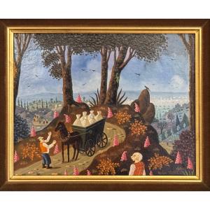 Alain Thomas (1942) Landscape With A Cart - Oil On Panel - Galerie Ariane In La Baule