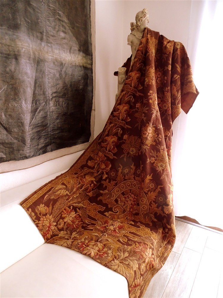 Old Hanging Or Door Tapestry Style Nineteenth Floral Decor-photo-2