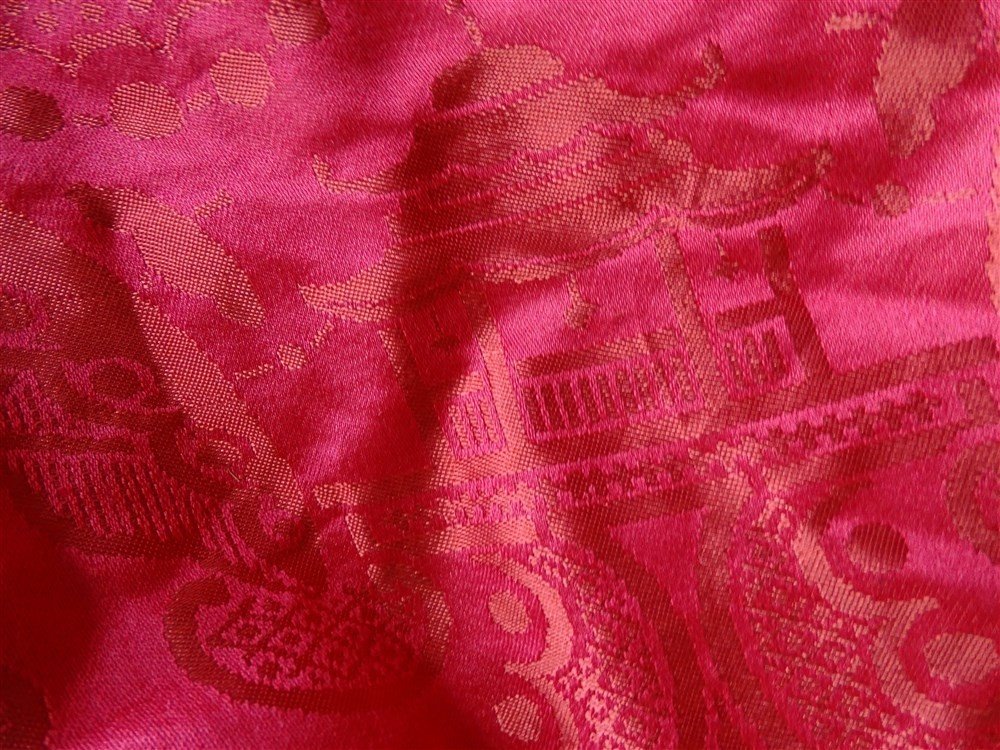 Antique Damask Silk Bedcover With Japanese Decor And Quality Trimmings.-photo-3