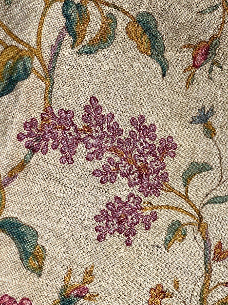 Paire De Tentures En Lin Décor Imprimé Lilas Bleuets Et  Roses-photo-3