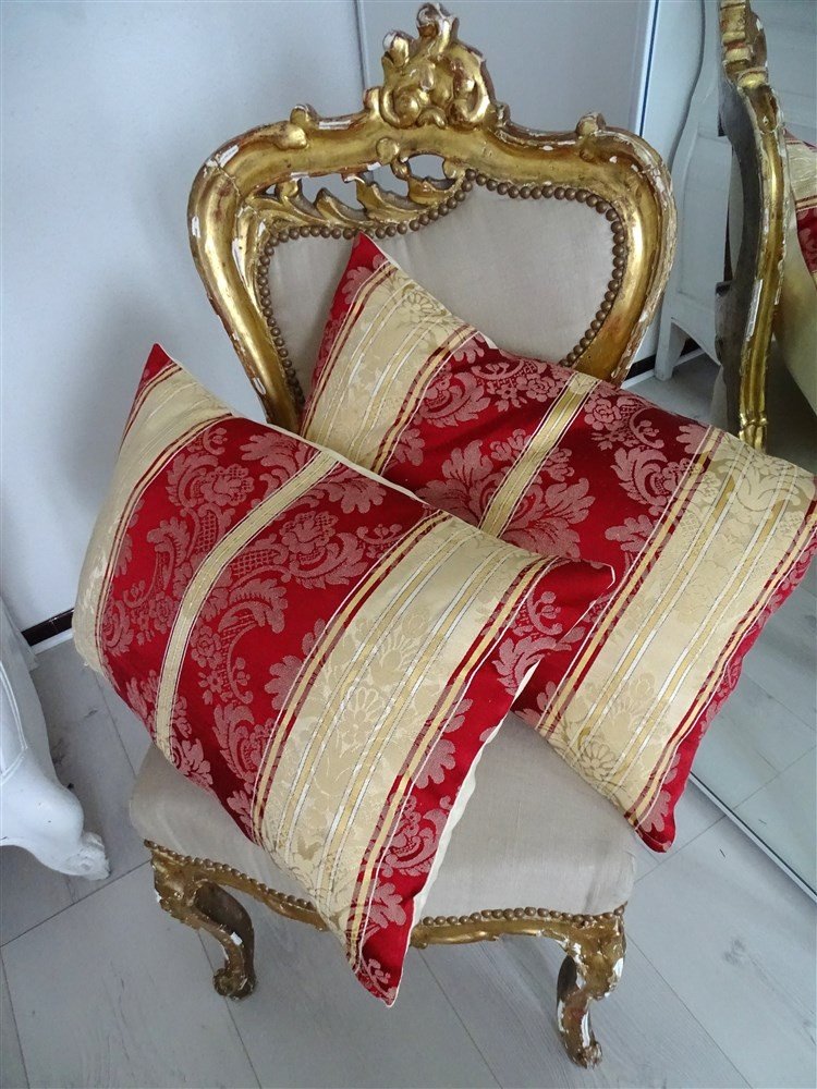 Elegante Paire De Coussins En Soie XIX Au Décor Baroque 54 Cm X 38 Cm-photo-4