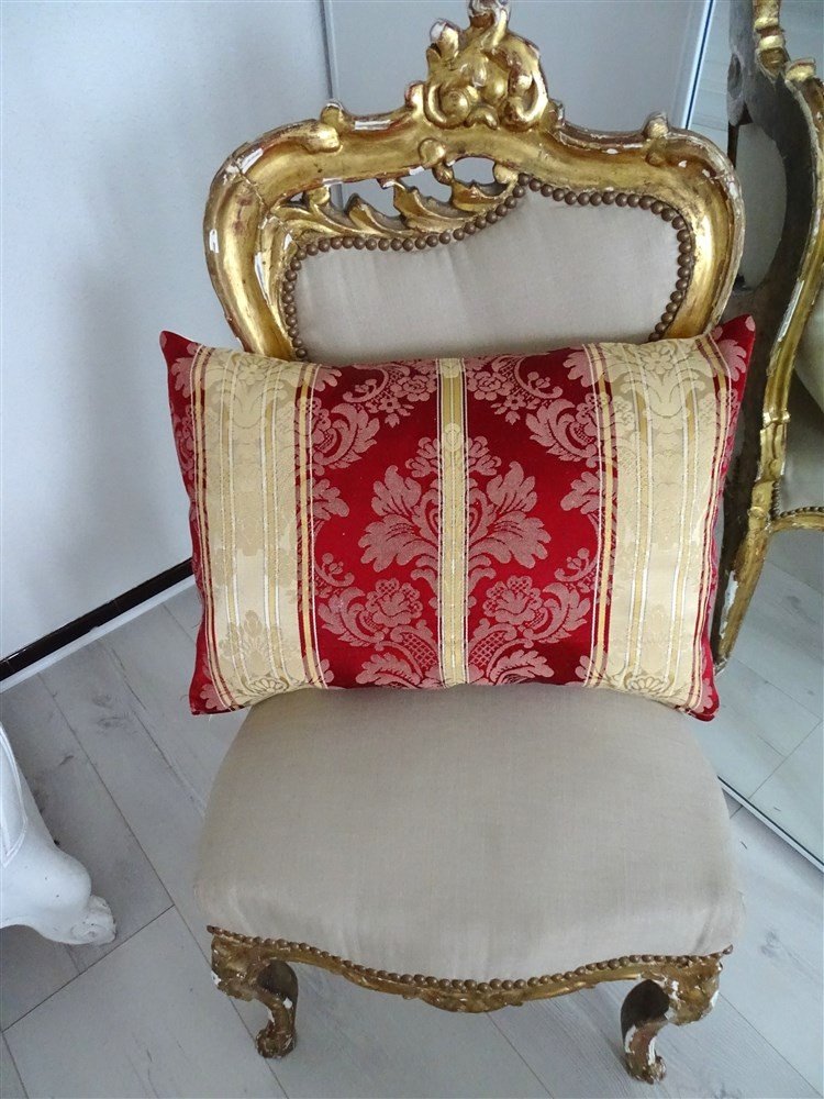 Elegant Pair Of XIX Silk Cushions With Baroque Decor 54 Cm X 38 Cm-photo-3