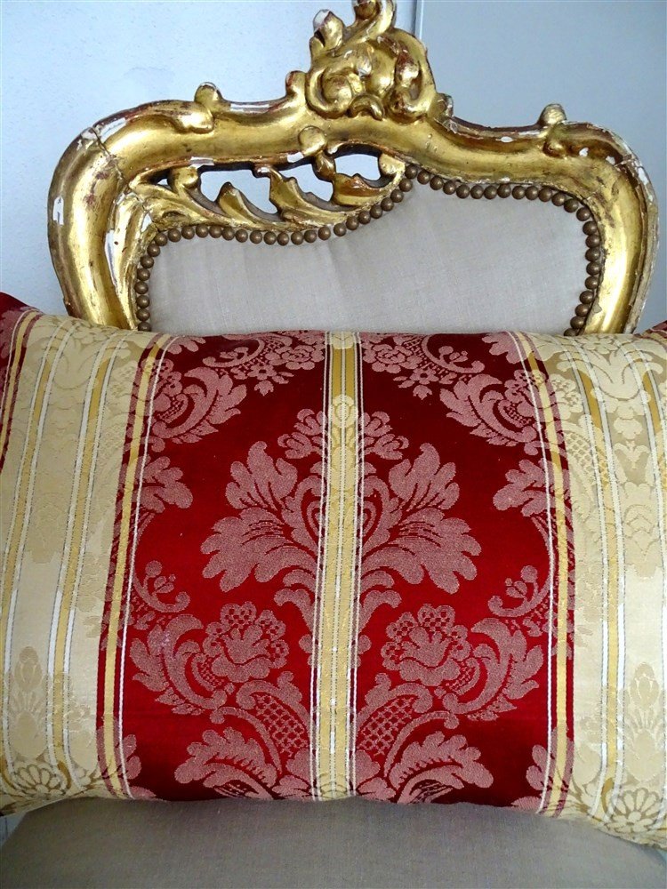 Elegant Pair Of XIX Silk Cushions With Baroque Decor 54 Cm X 38 Cm-photo-5