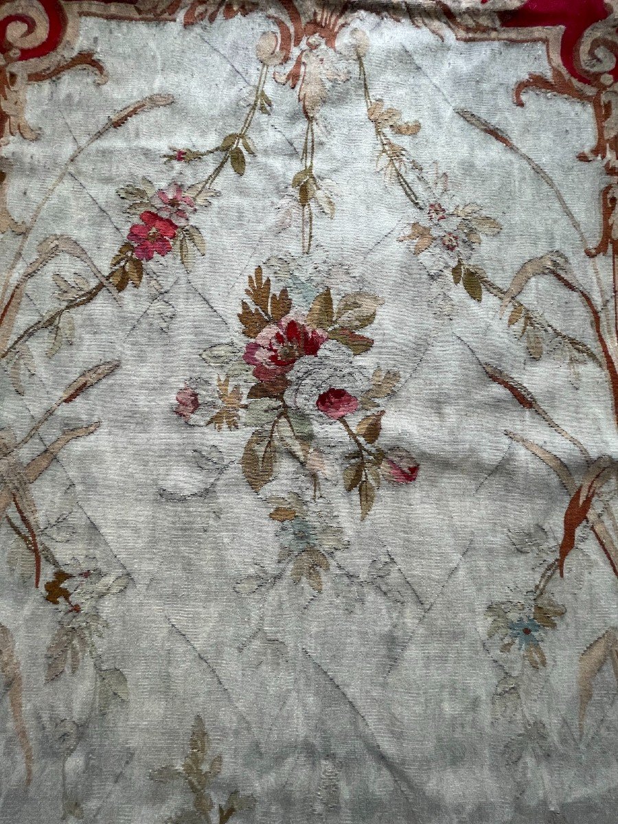 No. 1  Aubusson Tapestry Of A Suite Of 3.... XIXth Century Floral Arabesque Decor-photo-4