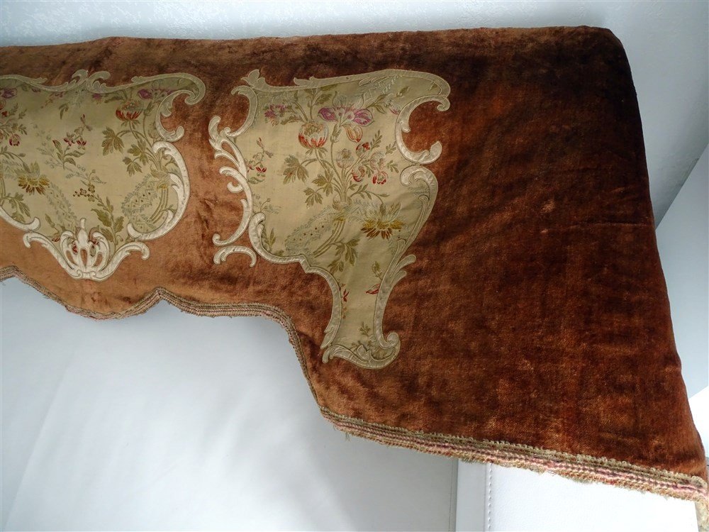 19th Century Valance In Velvet And Silk Appliques With Floral Decor-photo-3