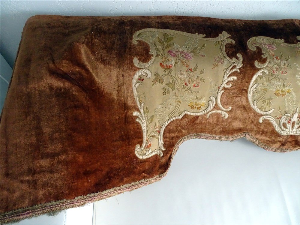 19th Century Valance In Velvet And Silk Appliques With Floral Decor-photo-4