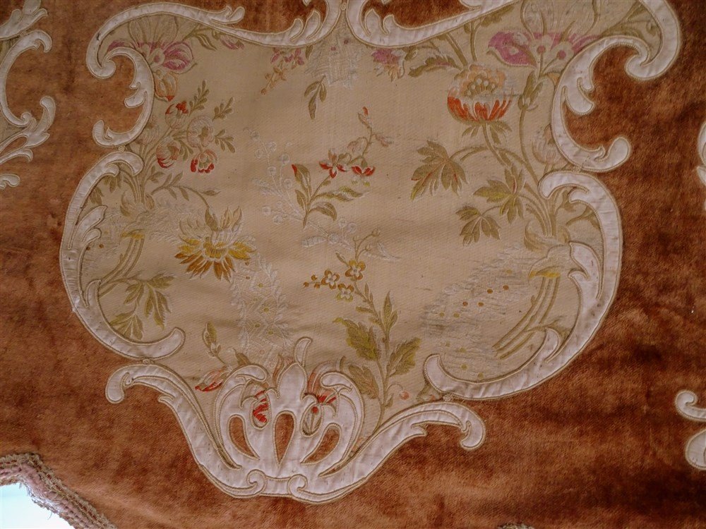 19th Century Valance In Velvet And Silk Appliques With Floral Decor-photo-4