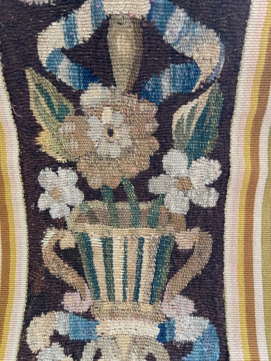 Magnifique Pente De Tapisserie D’aubusson Decor Floral Vase Antique-photo-1